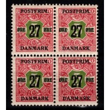 Danmark - 1918 - AFA 96 - 27-øres provisorier på avisportomærker - Fireblok - Postfrisk.